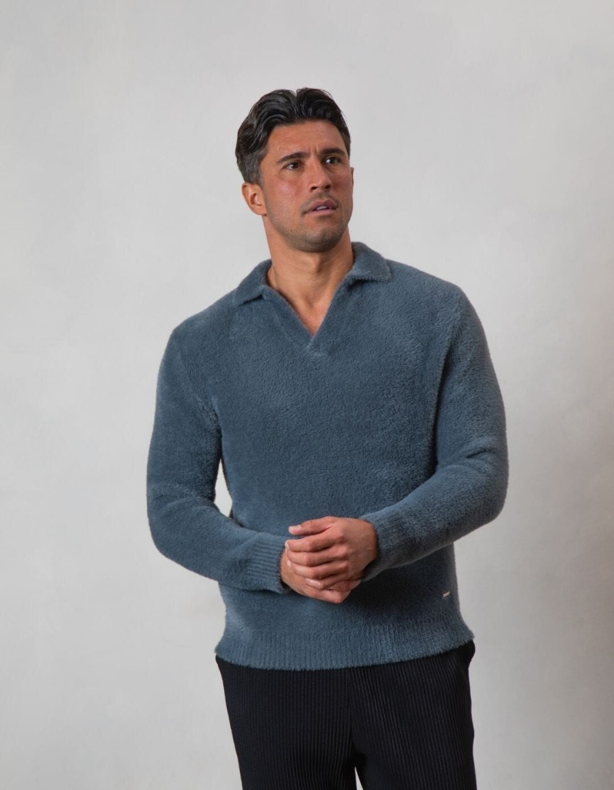 Men BELIER Knitwear | Mohair Open Collar Dark Grey