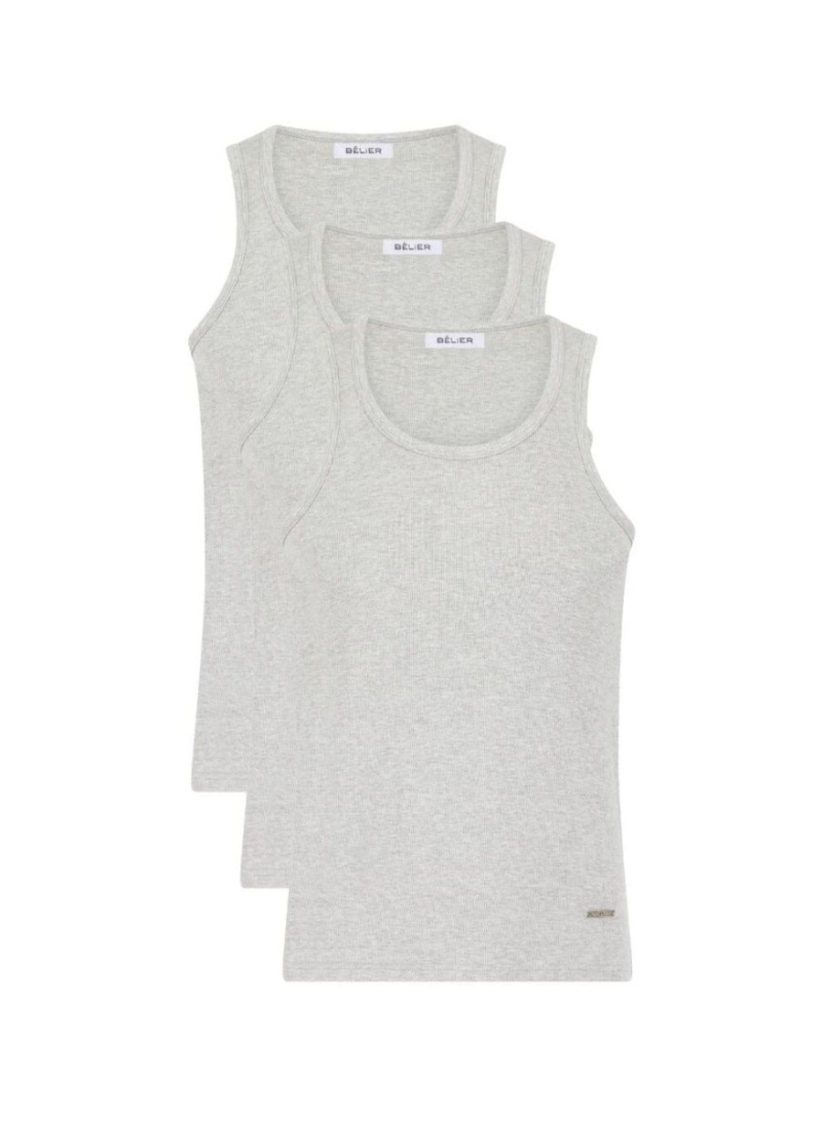 Men BELIER T-Shirts | 3 Pack Grey Vest Grey Marl