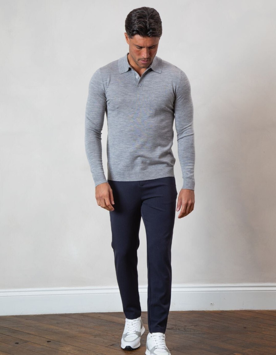 Men BELIER Knitwear | Button Down Knit Polo Grey