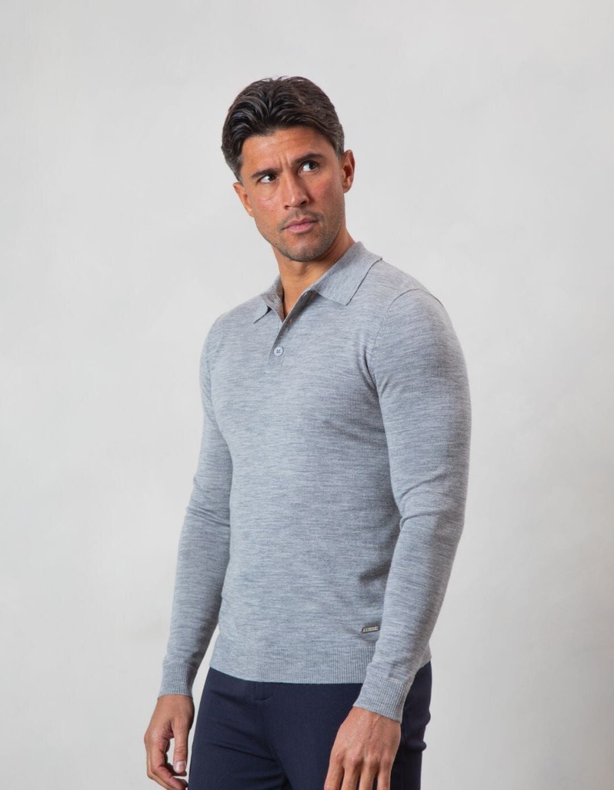 Men BELIER Knitwear | Button Down Knit Polo Grey