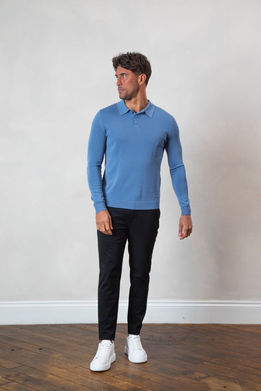 Men BELIER Knitwear | Half Bodice Knit Polo Blue