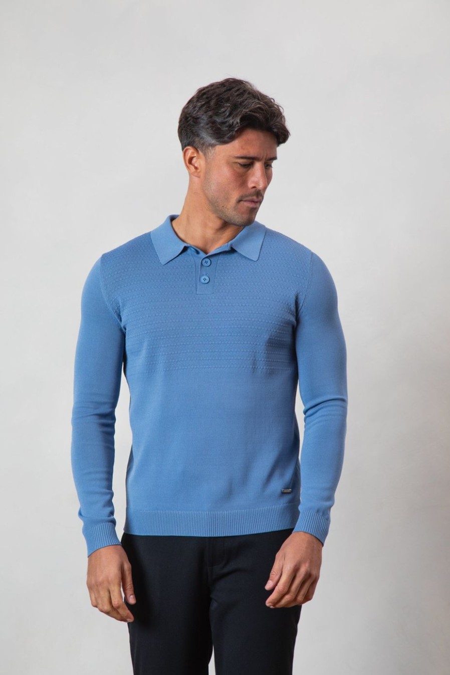 Men BELIER Knitwear | Half Bodice Knit Polo Blue