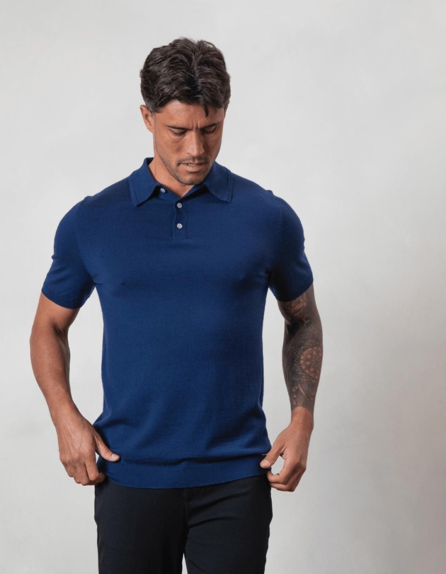 Men BELIER Polo Shirts | Button Merino Polo Navy