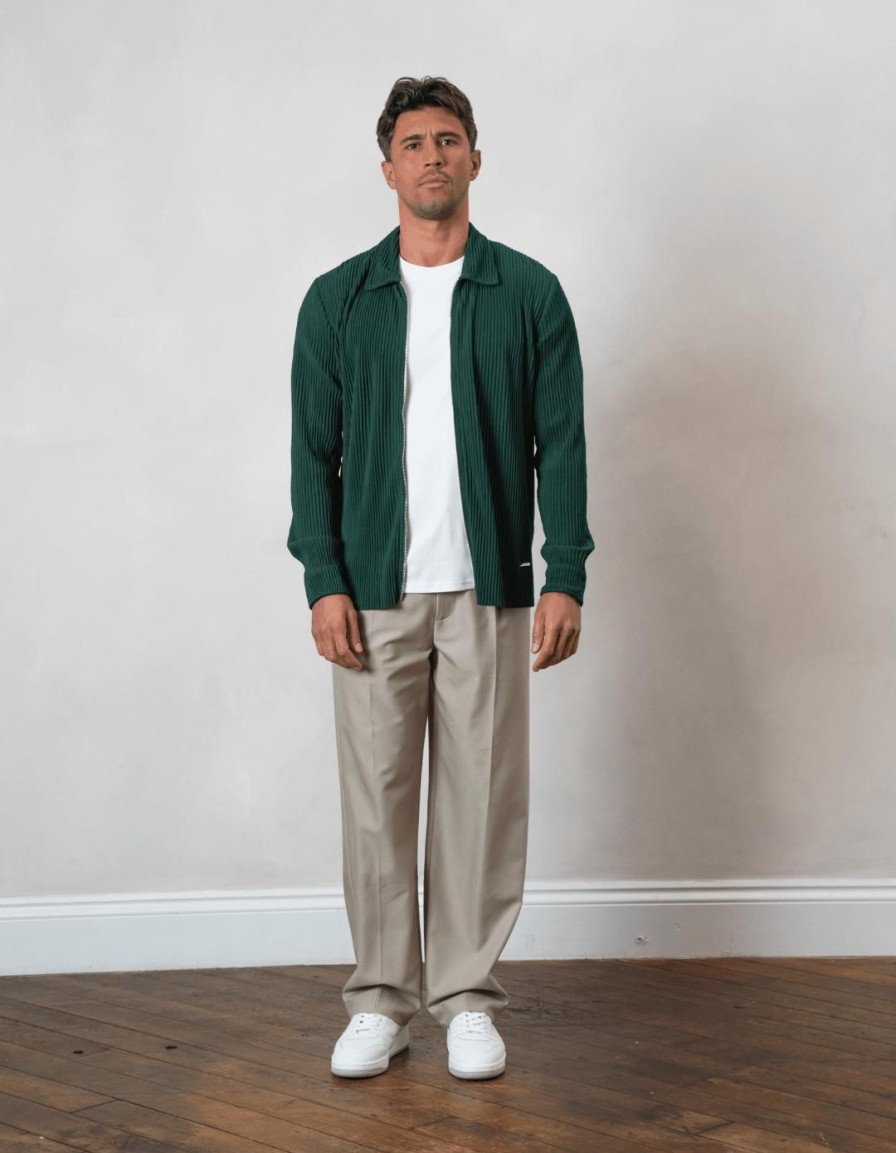 Men BELIER Tracksuits | Pleated Overshirt Dark Green