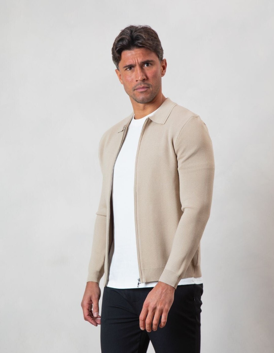 Men BELIER Knitwear | Knit Zip Through Cardigan Beige