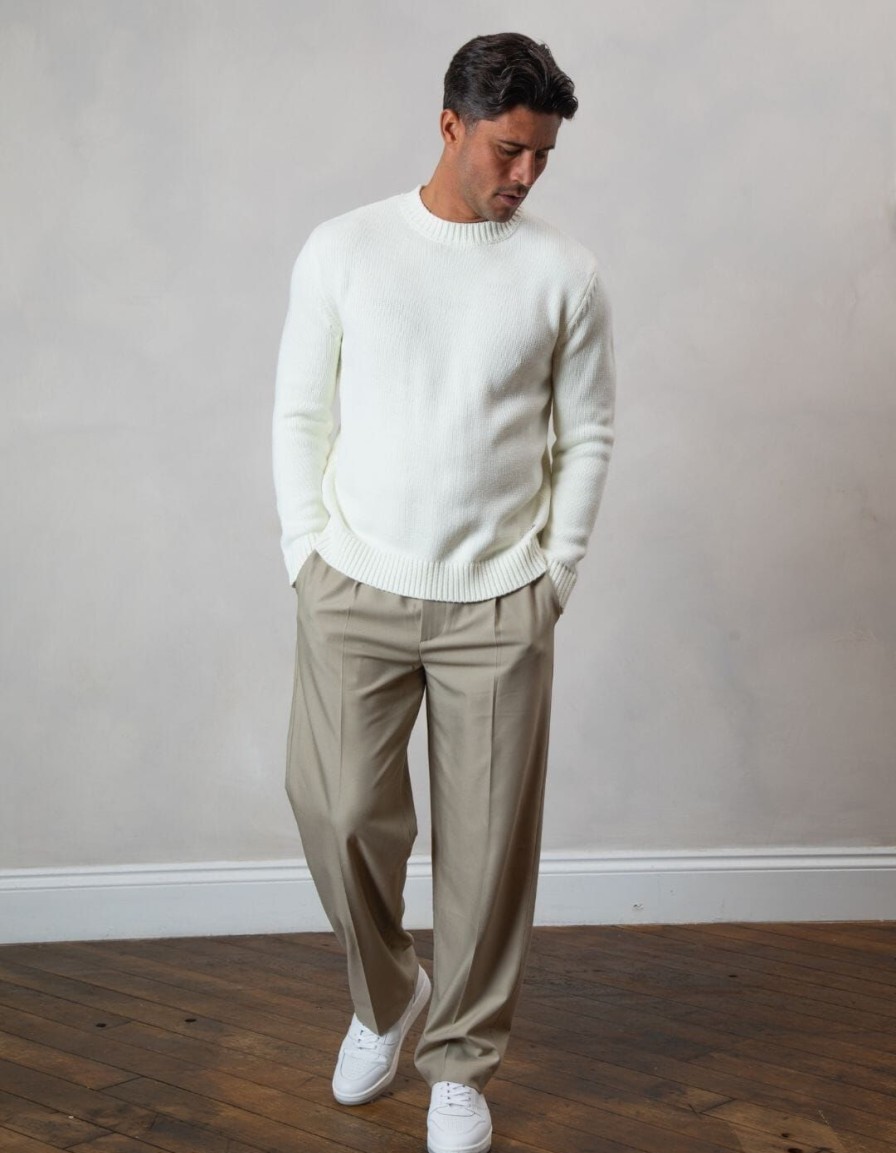 Men BELIER Knitwear | Knitted Crewneck Ecru