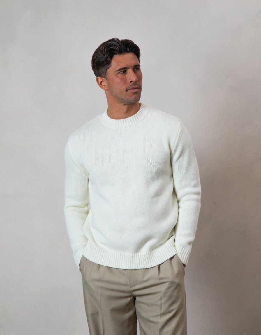 Men BELIER Knitwear | Knitted Crewneck Ecru