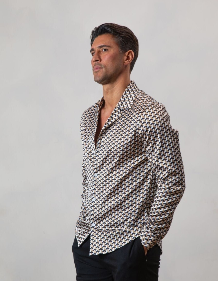 Men BELIER Shirts | Illusion Print Shirt Beige/White