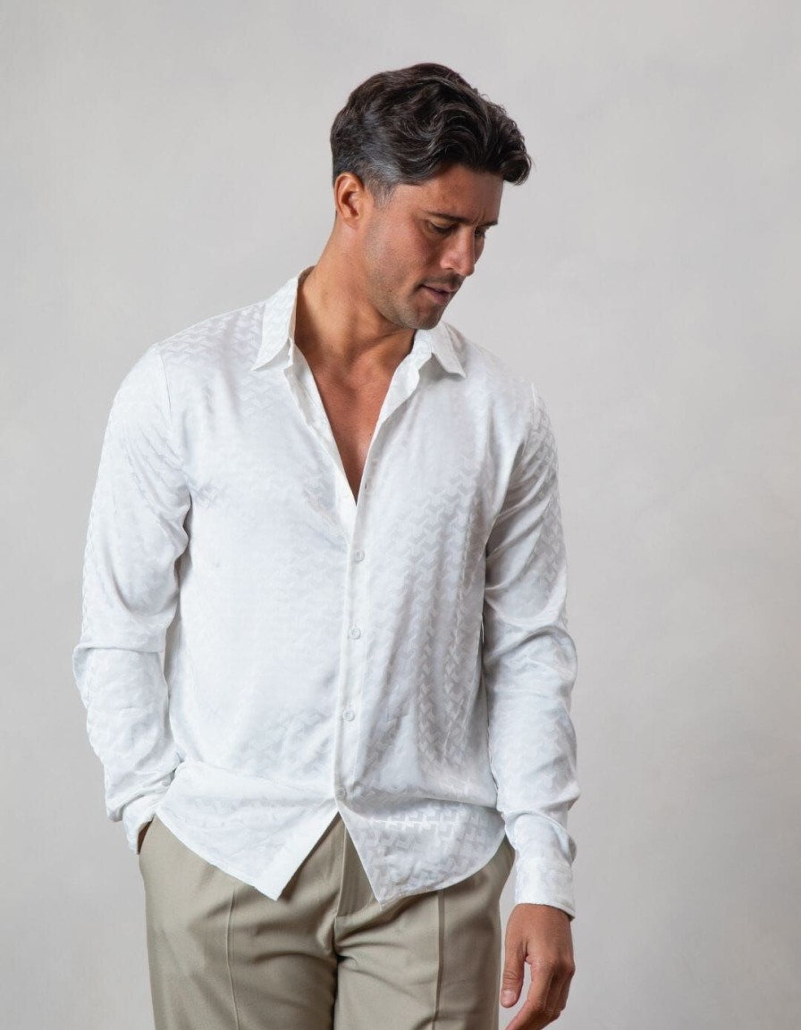 Men BELIER Shirts | Jacquard Illusion Shirt White