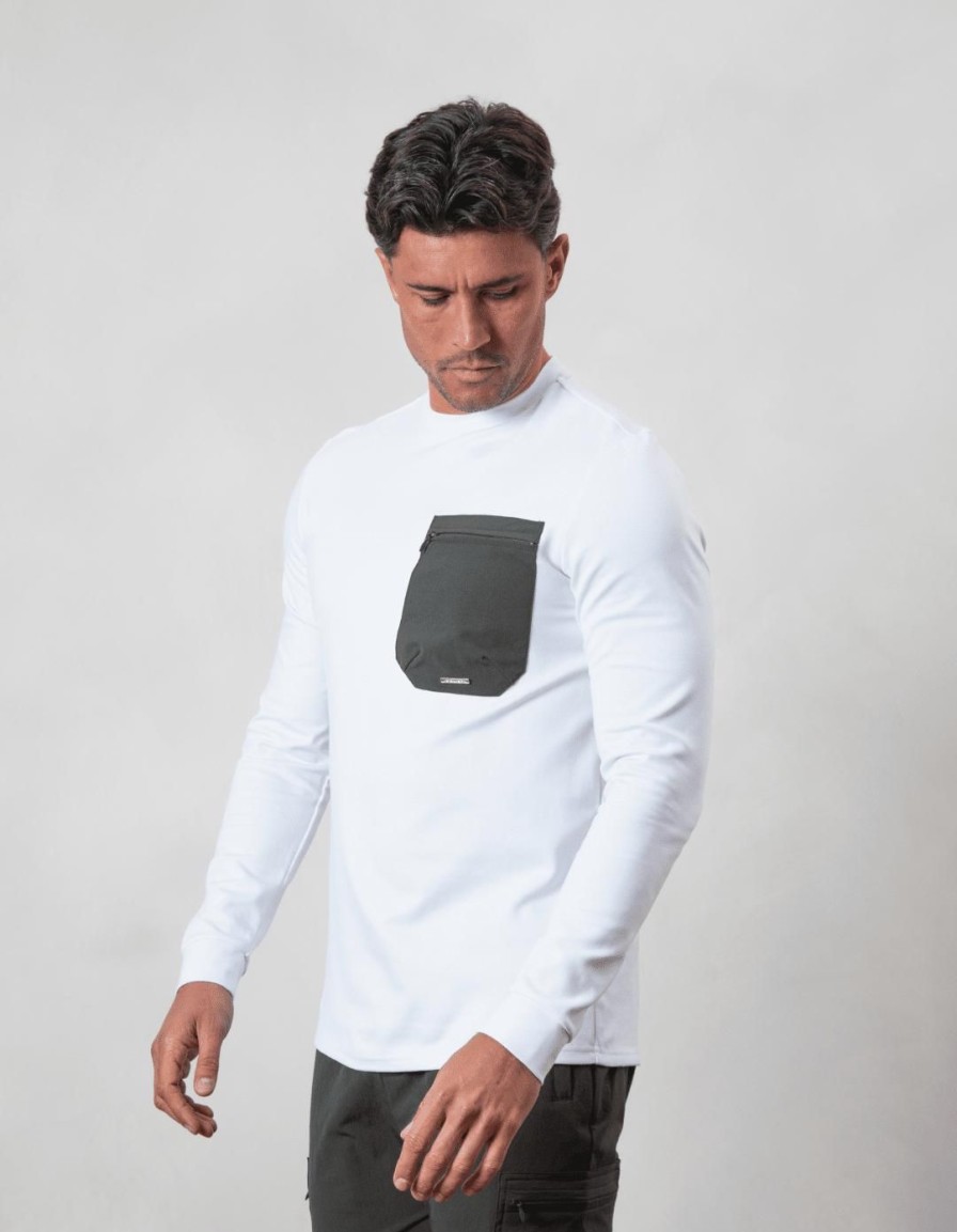 Men BELIER T-Shirts | L/S Tech Pocket T-Shirt White/Khaki