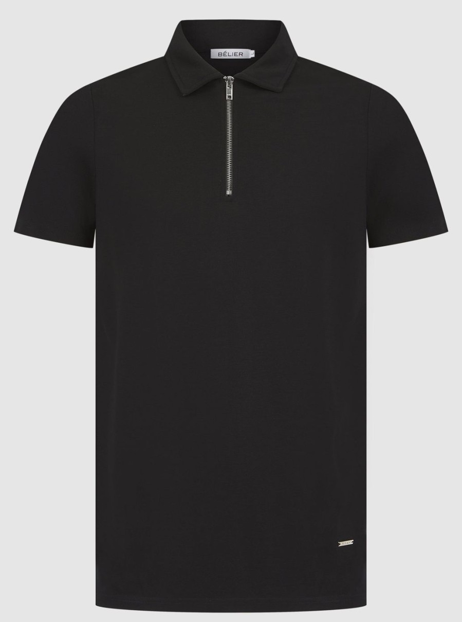 Men BELIER Twinsets | Premium Zip Polo Black